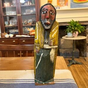 Vtg Santos Figure Religious Folk Art Wooden Carved Saint Jesus Handmade 15.5”